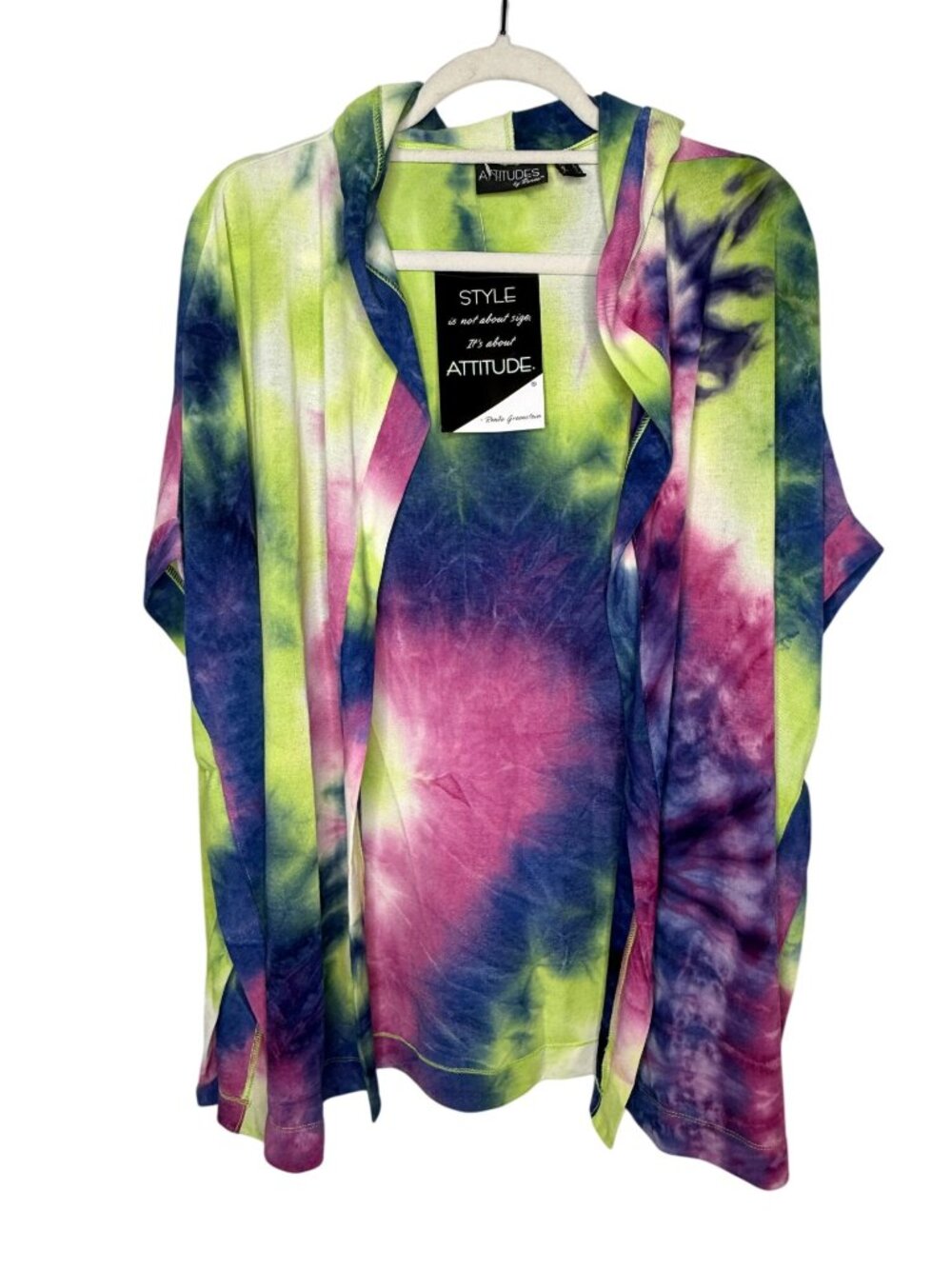 Attitudes by Renee L Tie Dye Hooded Cardigan Boho Colorful